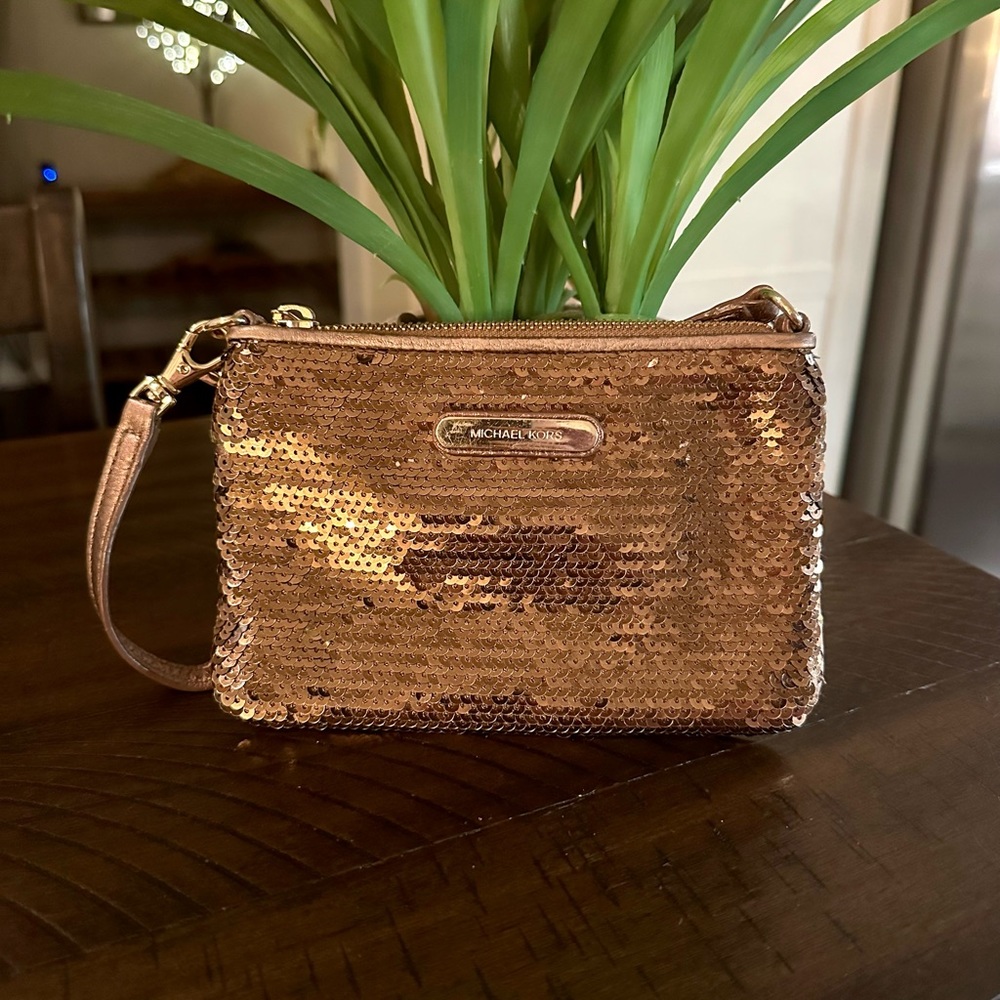 Michael Kors Wristlet Golden Sequin Glam Wristlet